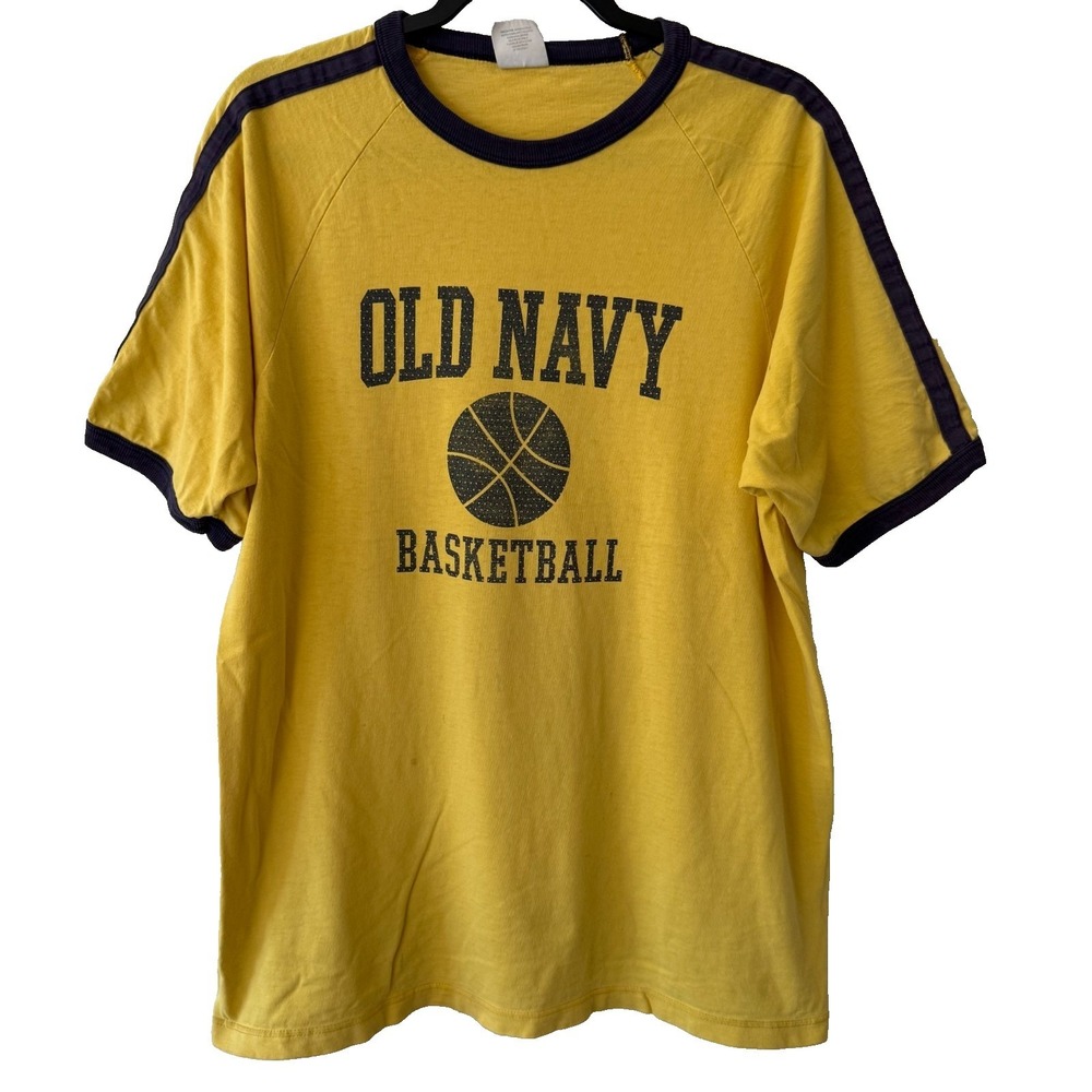 Old Navy T-Shirt Mens M Yellow Basketball Ringer Raglan Short Sleeve Sporty